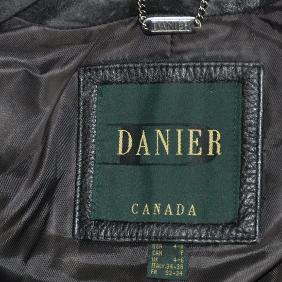 Vintage 90s Danier Tailored Grey Distressed Leather Coat Jacket P US 4-6 - Picture 11 of 11